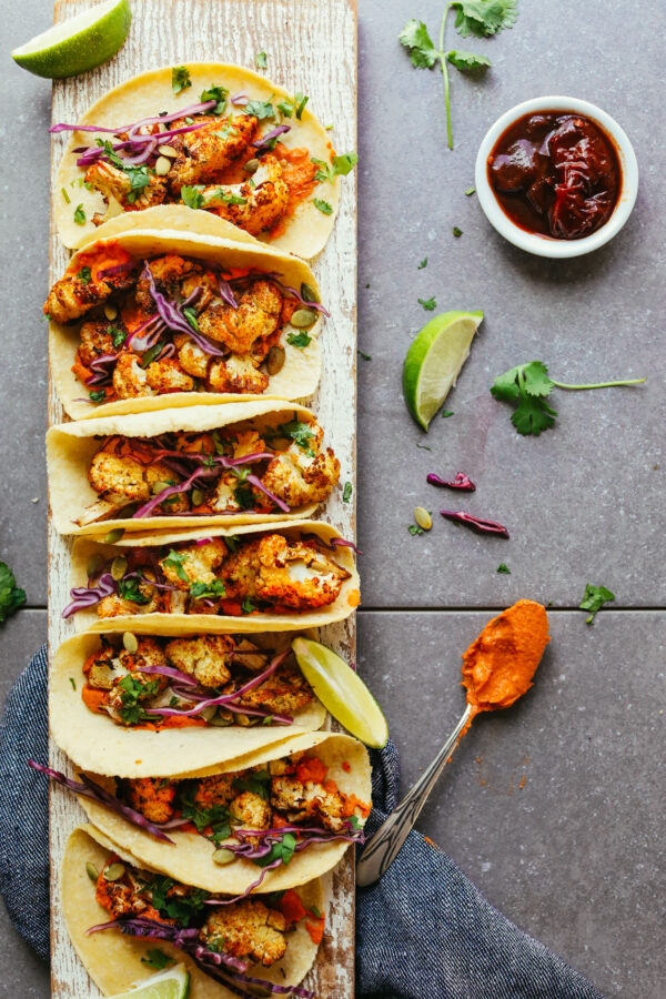 Black Bean Cauliflower Tacos with Thai Chilli Slaw